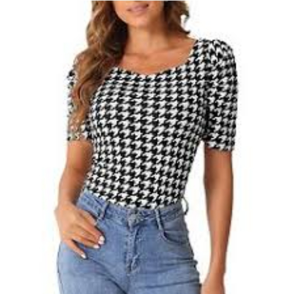 Houndstooth Black and White Women's Top